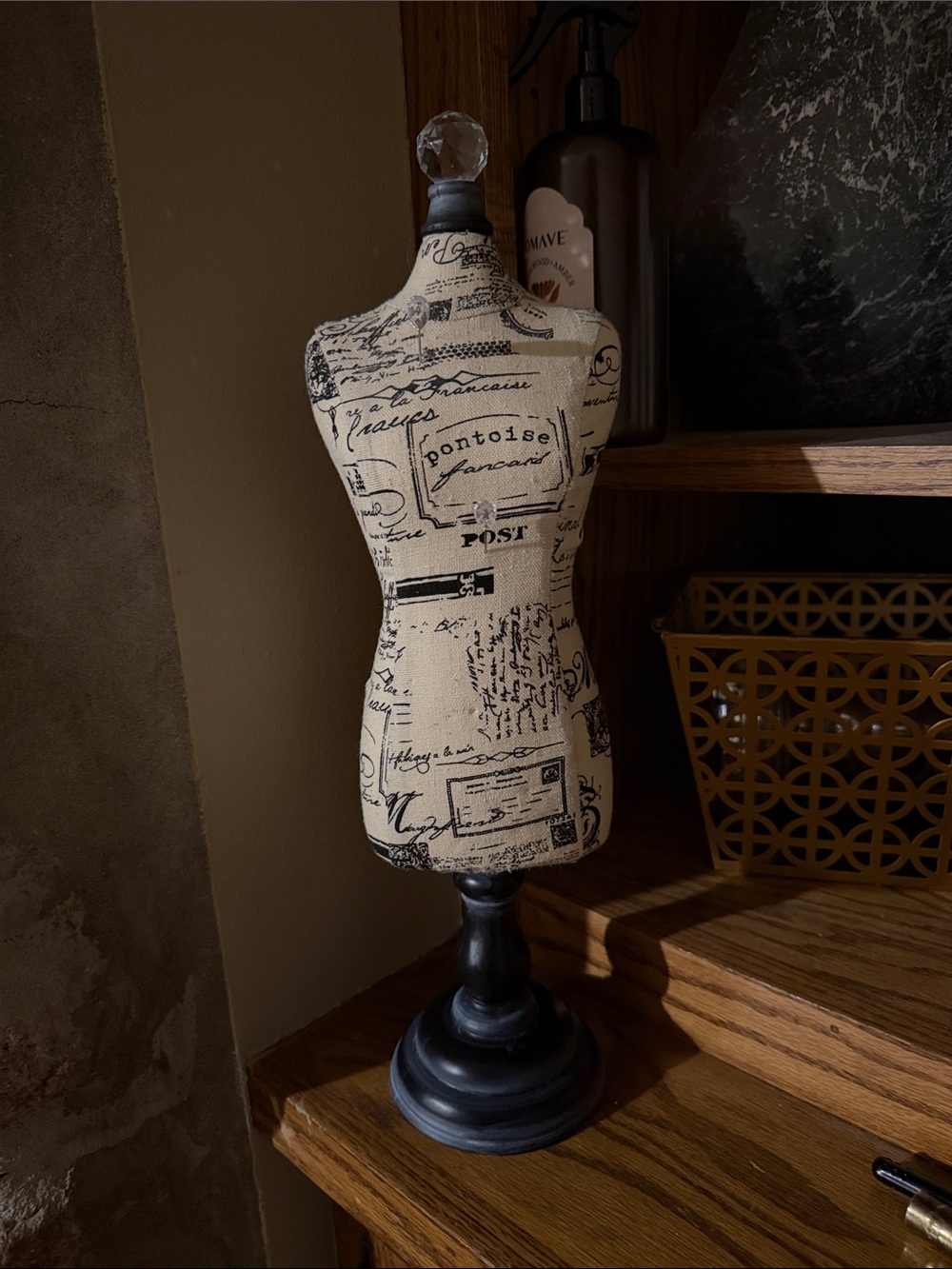 Decorative Script Print Dress Form Mannequin in Cream and Black